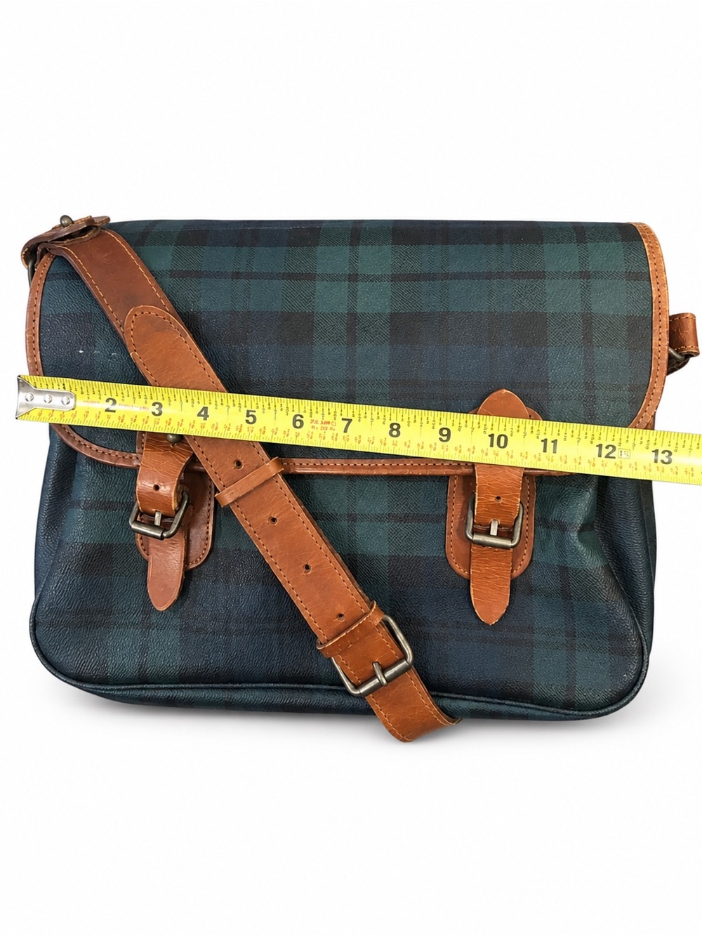 RALPH LAUREN Black Watch Plaid Crossbody Weekend Messenger Laptop Shoulder Bag - Picture 8 of 16